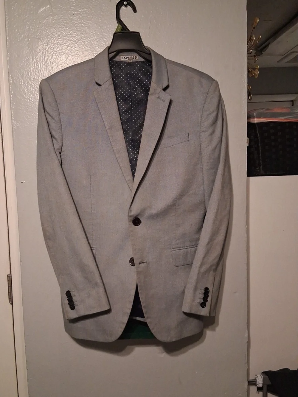 Express Light Gray Notch Lapel Two-Button Blazer